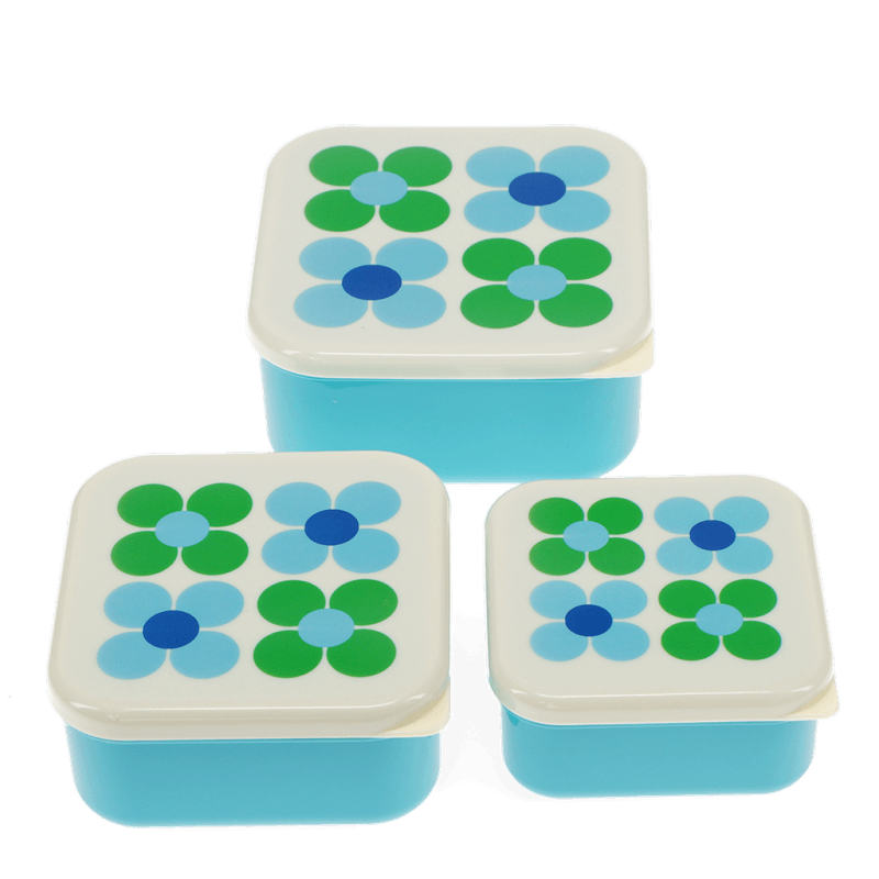 Rex London Snack Boxes (set Of 3) - Blue And Green Daisy