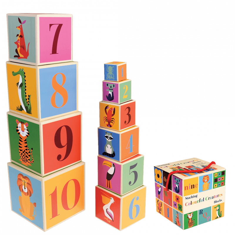 Rex London Stacking Blocks With Numbers - Colourful Creatures