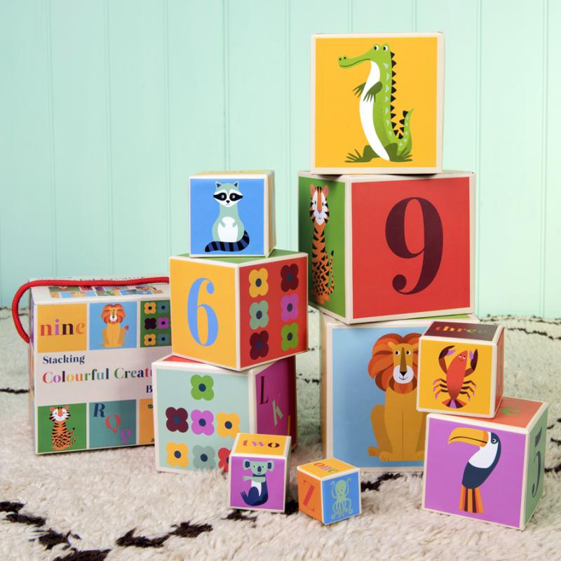 rex london Stacking blocks with numbers - Colourful Creatures