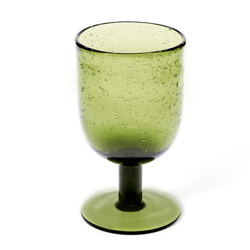 Rex London Stemmed Hand Blown Bubble Glass 350ml - Olive Green