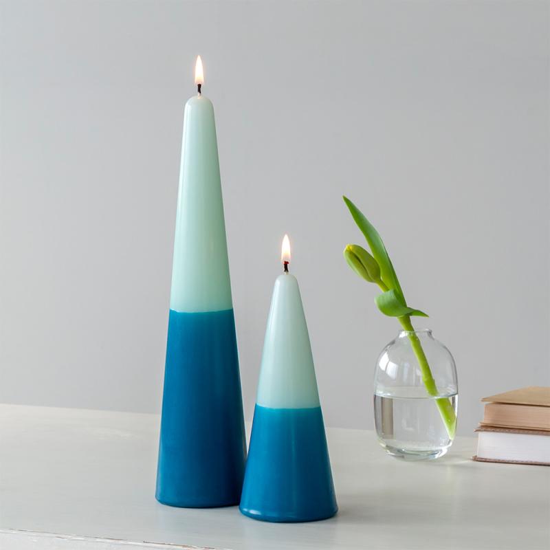 Rex London Tall Two-colour Cone Candle - Dark Blue-mint Green