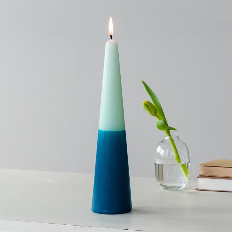 rex london Tall two-colour cone candle - Dark blue-mint green