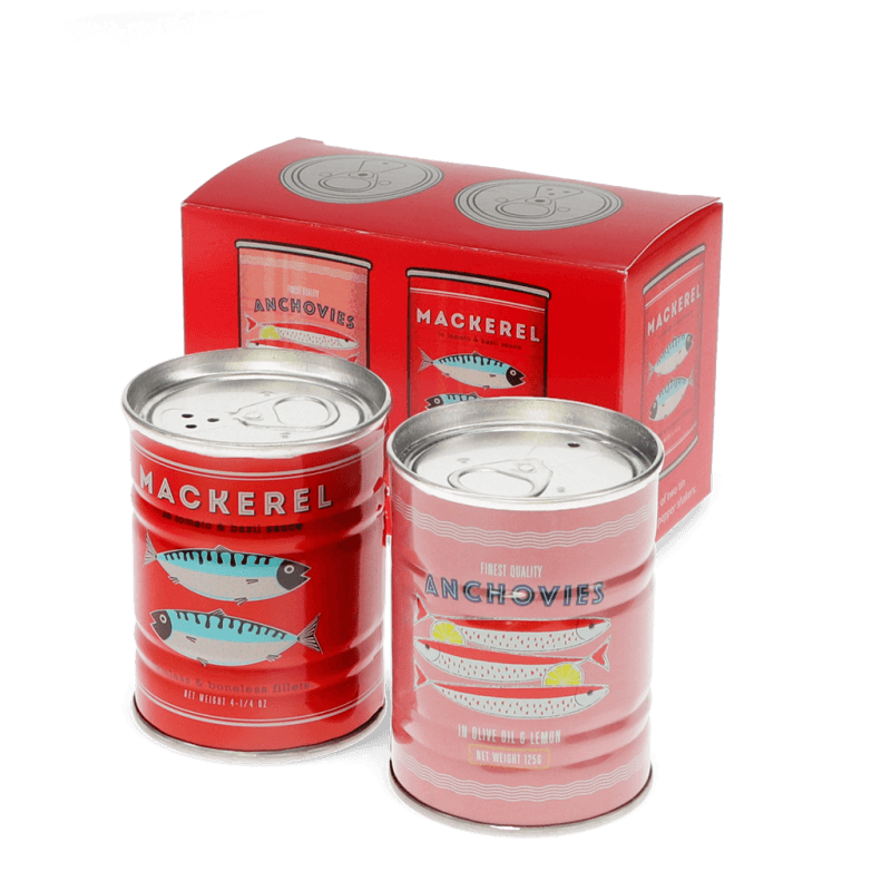 Rex London Tin Salt And Pepper Shakers - Fish MACKEREL & ANCHOVIES