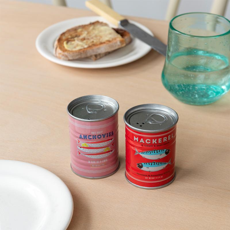 rex london Tin salt and pepper shakers - Fish MACKEREL & ANCHOVIES
