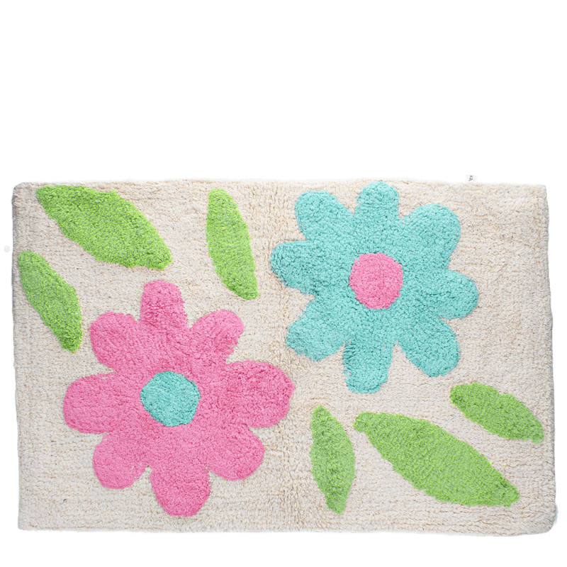 Rex London Tufted Cotton Bath Mat - Green And Pink Flowers