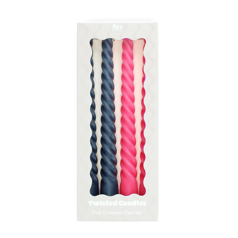 Rex London Twisted Candles (pack Of 4) - Dark Grey And Pink