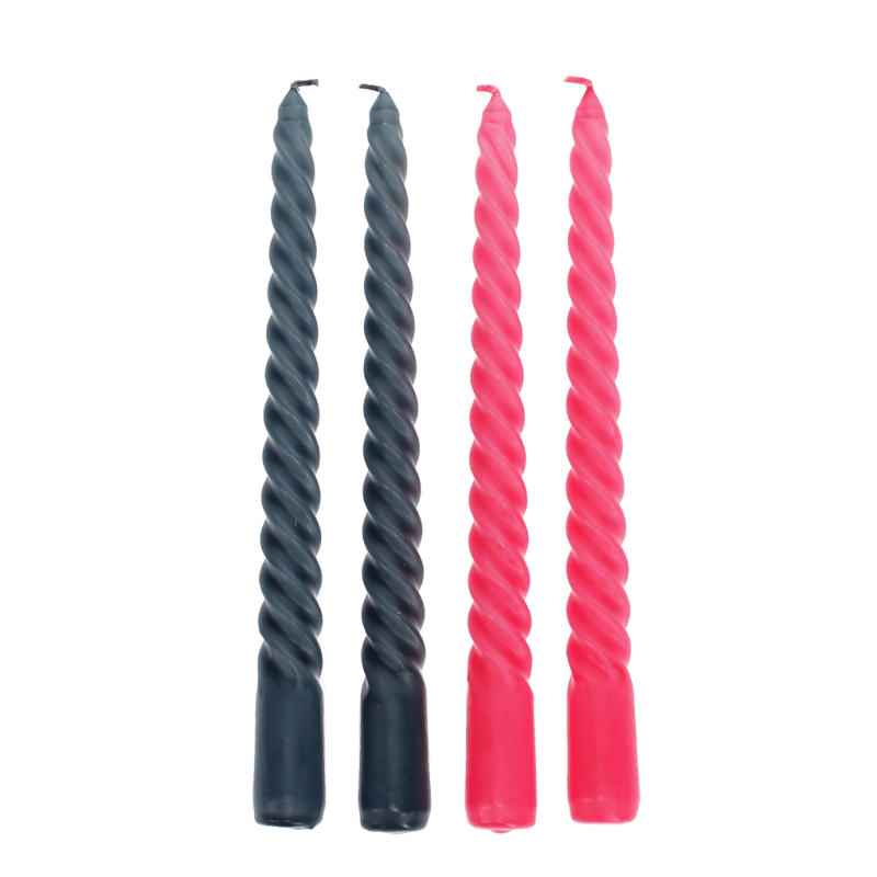 Rex London Twisted Candles (pack Of 4) - Dark Grey And Pink