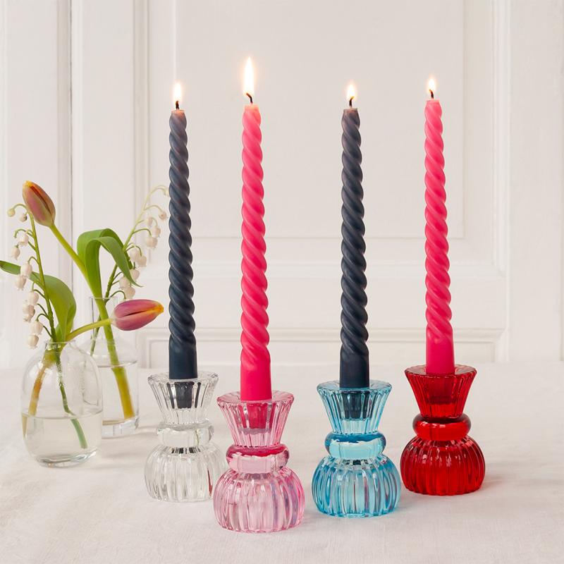 rex london Twisted candles (pack of 4) - Dark grey and pink
