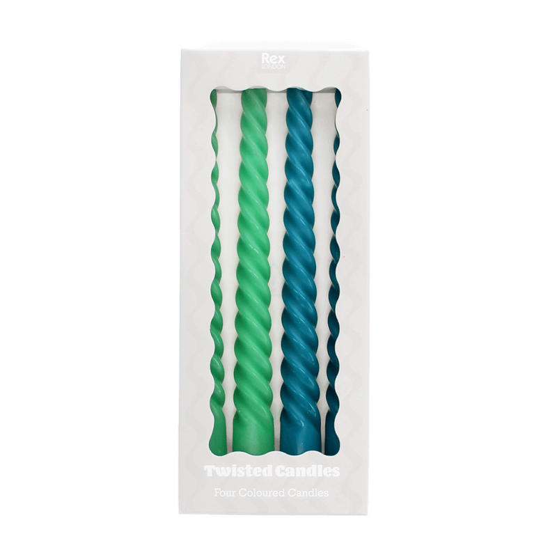 Rex London Twisted Candles (pack Of 4) - Green And Blue