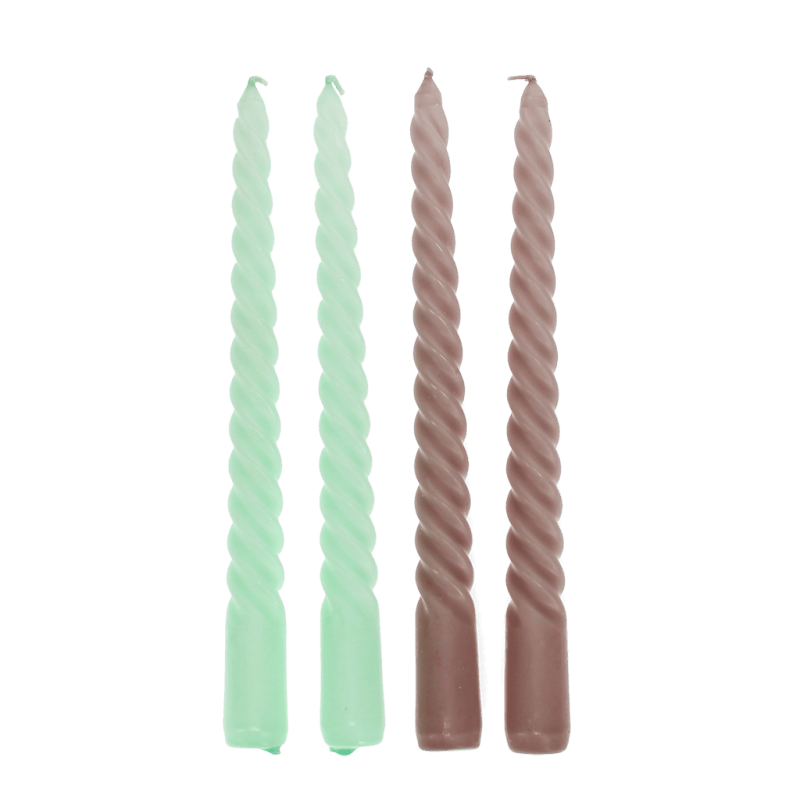 Rex London Twisted Candles (pack Of 4) - Mint Green And Taupe