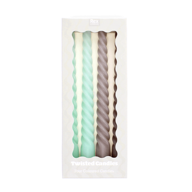 Rex London Twisted Candles (pack Of 4) - Mint Green And Taupe