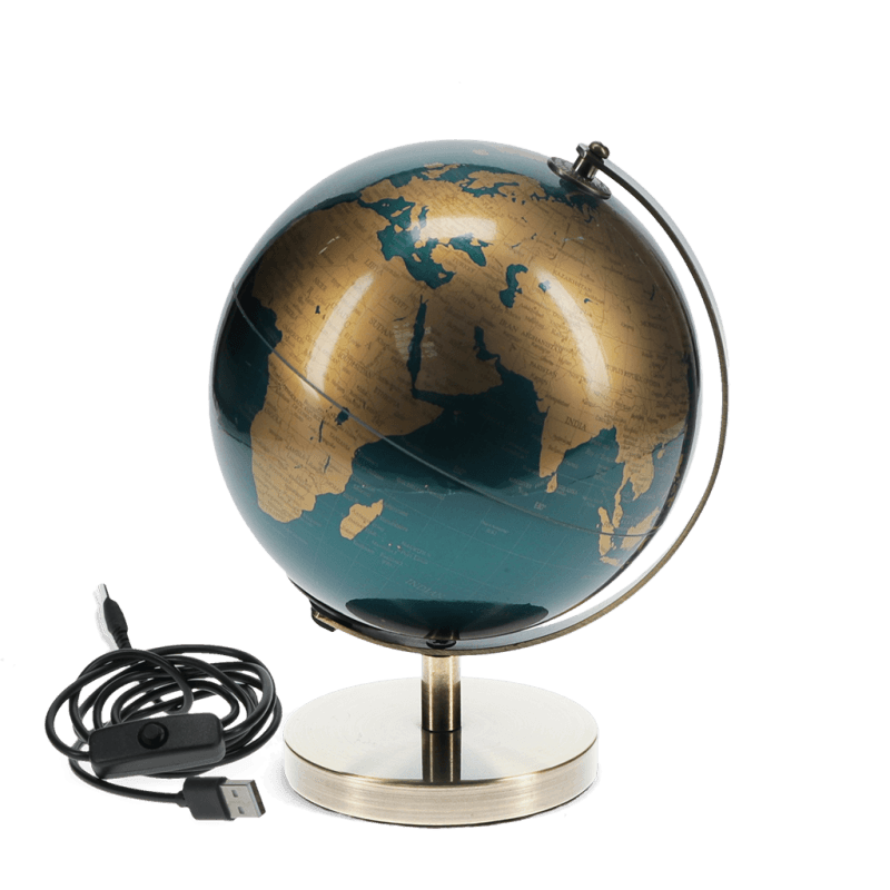 Rex London USB World Globe Light (14.2cm) - Blue And Gold