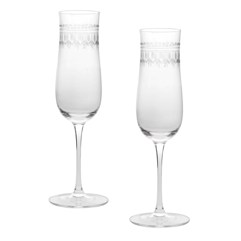 Rex London Vintage Etched Champagne Glasses 200ml (set Of 2) - Clear