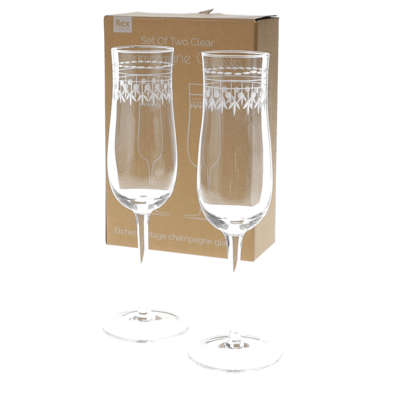 Rex London Vintage Etched Champagne Glasses 200ml (set Of 2) - Clear