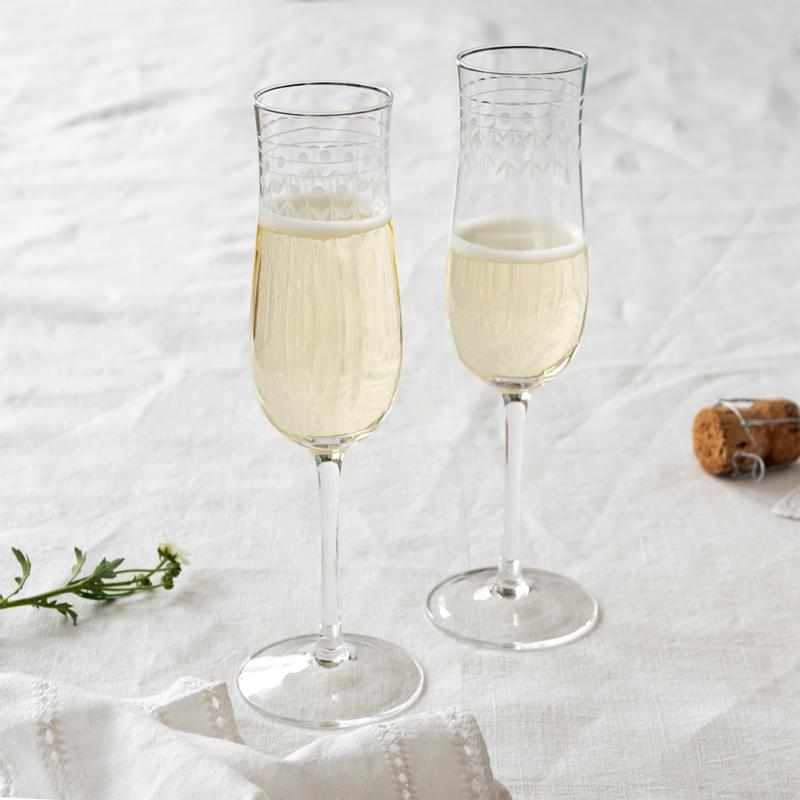 rex london Vintage etched champagne glasses 200ml (set of 2) - Clear
