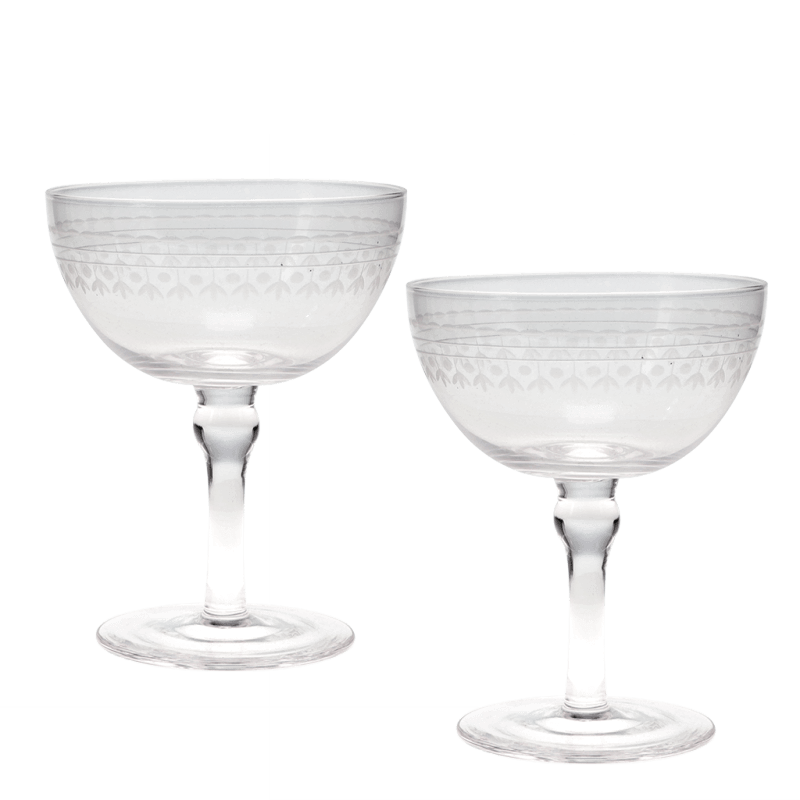 Rex London Vintage Etched Coupe Glasses 200ml (set Of 2) - Clear