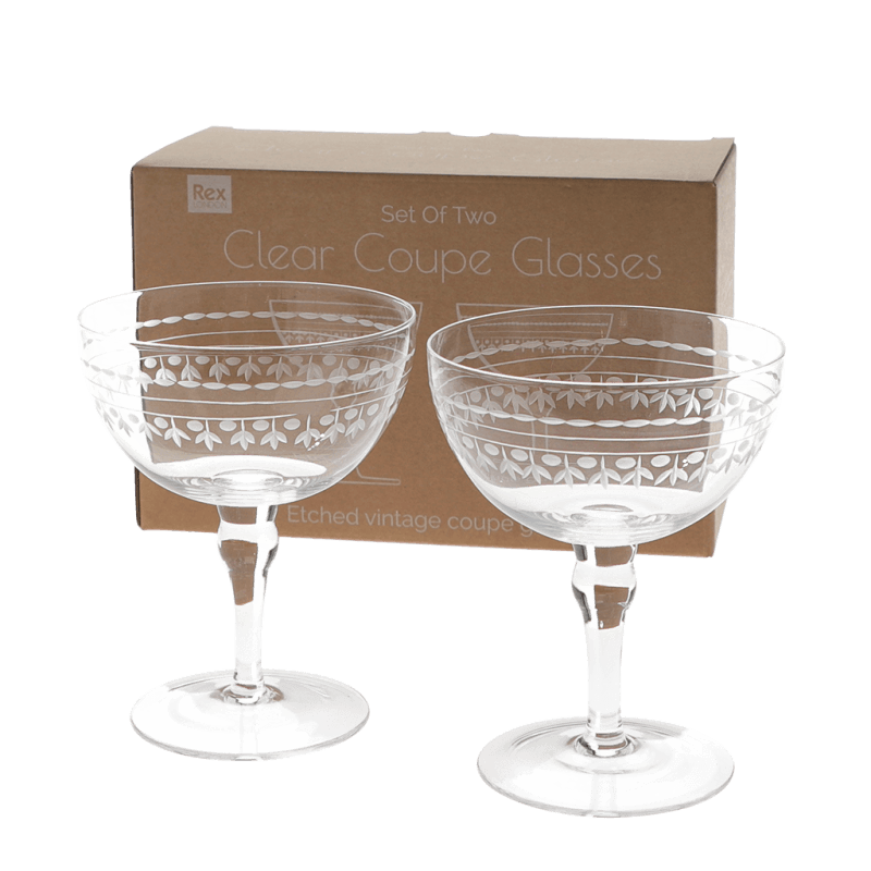 Rex London Vintage Etched Coupe Glasses 200ml (set Of 2) - Clear