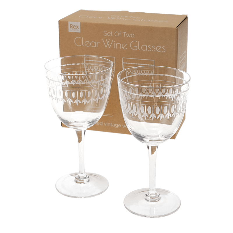 Rex London Vintage Etched Wine Glasses 250ml (set Of 2) - Clear