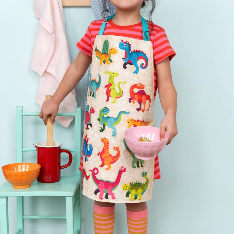 rex london Wipeable cotton children's apron - Baby Dinos