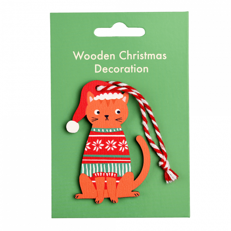 Rex London Wooden Hanging Christmas Decoration - Ginger Cat