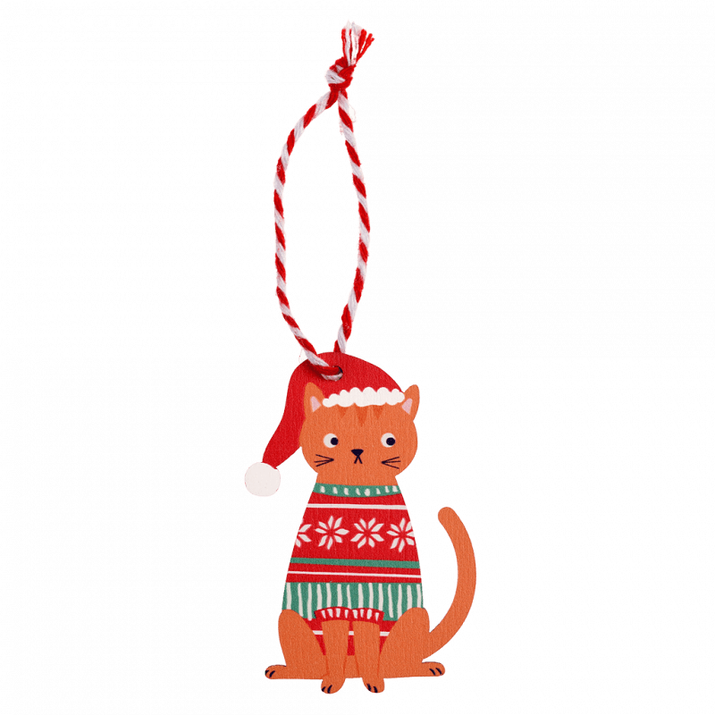 Rex London Wooden Hanging Christmas Decoration - Ginger Cat