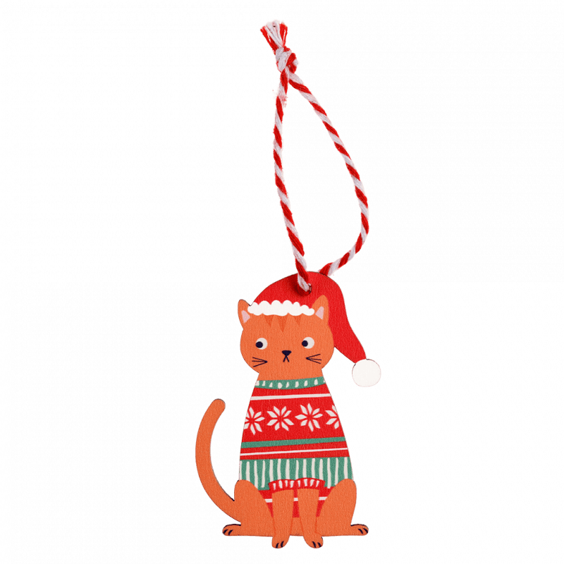 Rex London Wooden Hanging Christmas Decoration - Ginger Cat