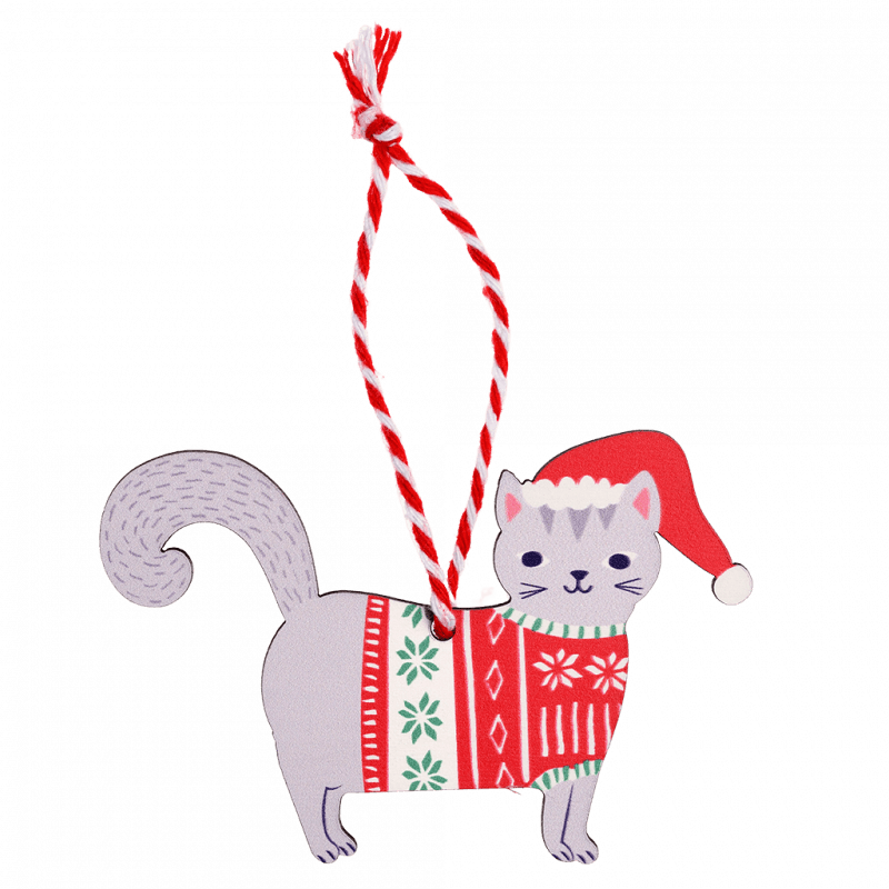 Rex London Wooden Hanging Christmas Decoration - Grey Cat