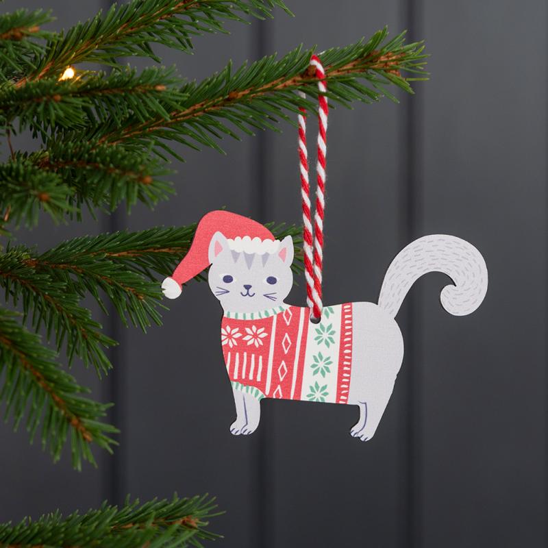 rex london Wooden hanging Christmas decoration - Grey cat