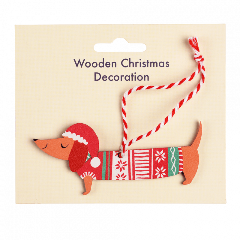 Rex London Wooden Hanging Christmas Decoration - Sausage Dog