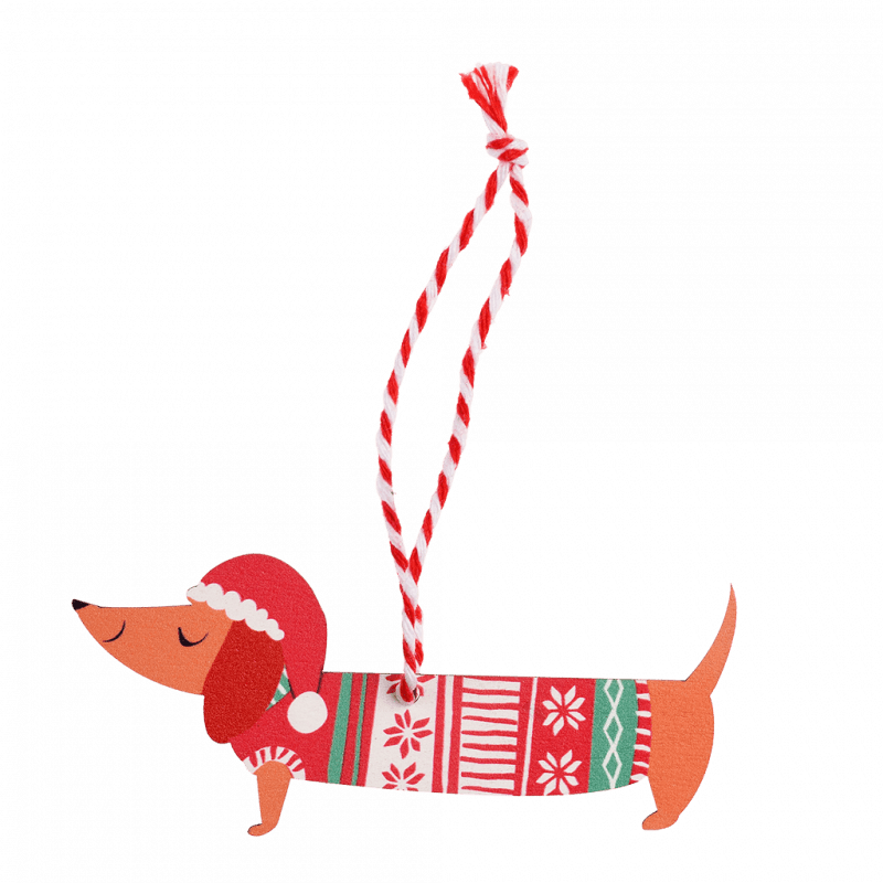 Rex London Wooden Hanging Christmas Decoration - Sausage Dog