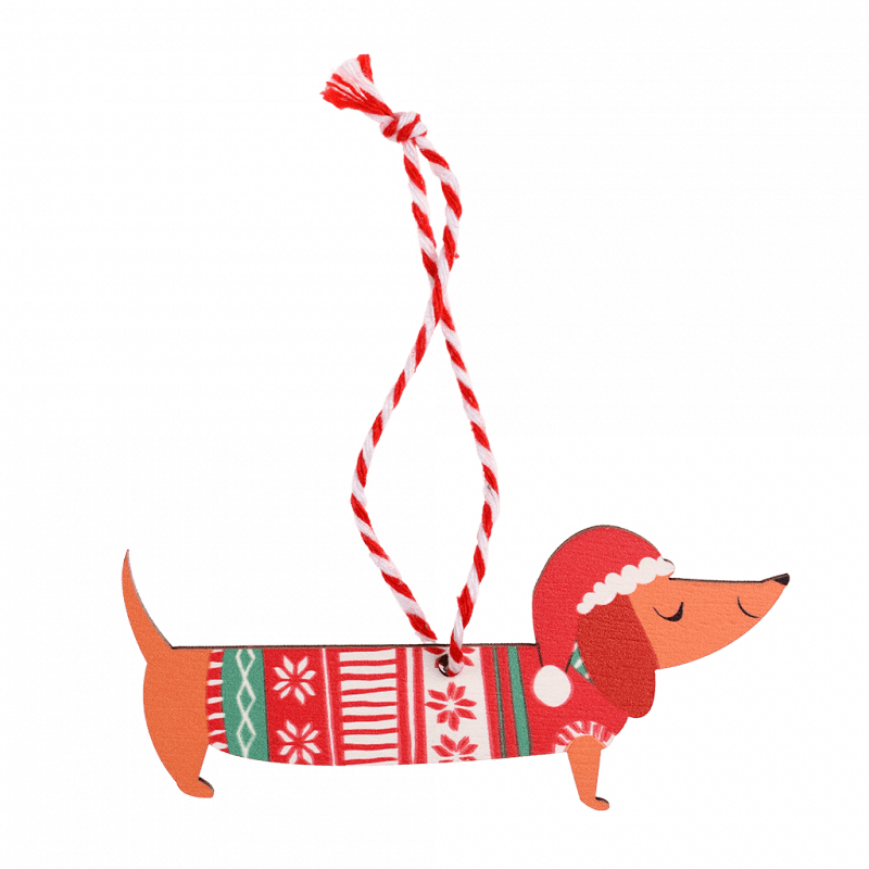 Rex London Wooden Hanging Christmas Decoration - Sausage Dog