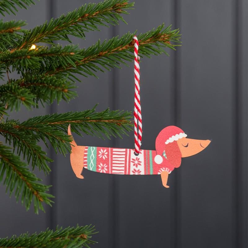 rex london Wooden hanging Christmas decoration - Sausage dog
