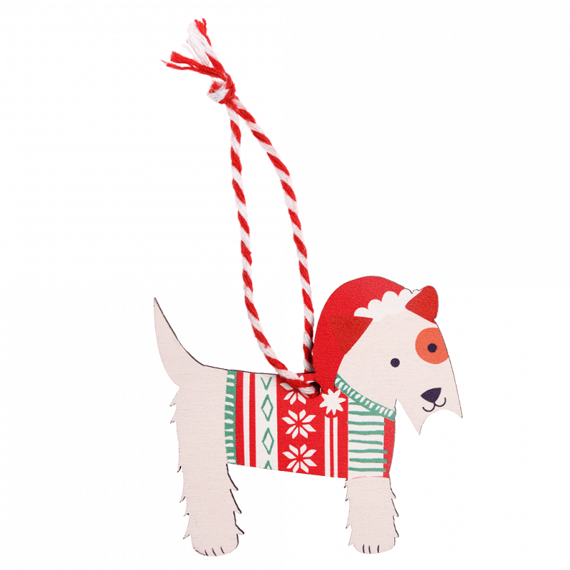 Rex London Wooden Hanging Christmas Decoration - Scottie Dog