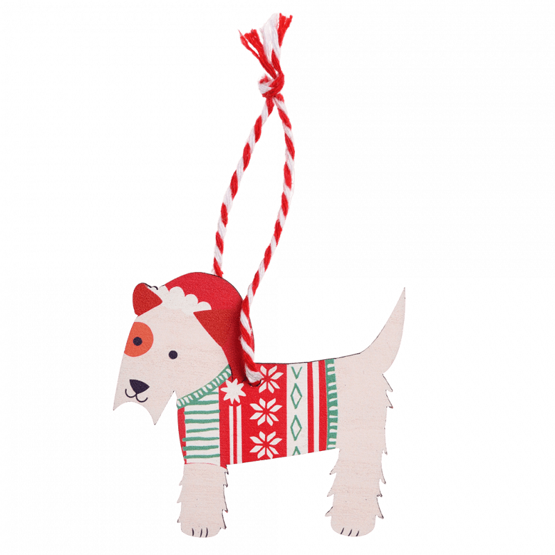 Rex London Wooden Hanging Christmas Decoration - Scottie Dog