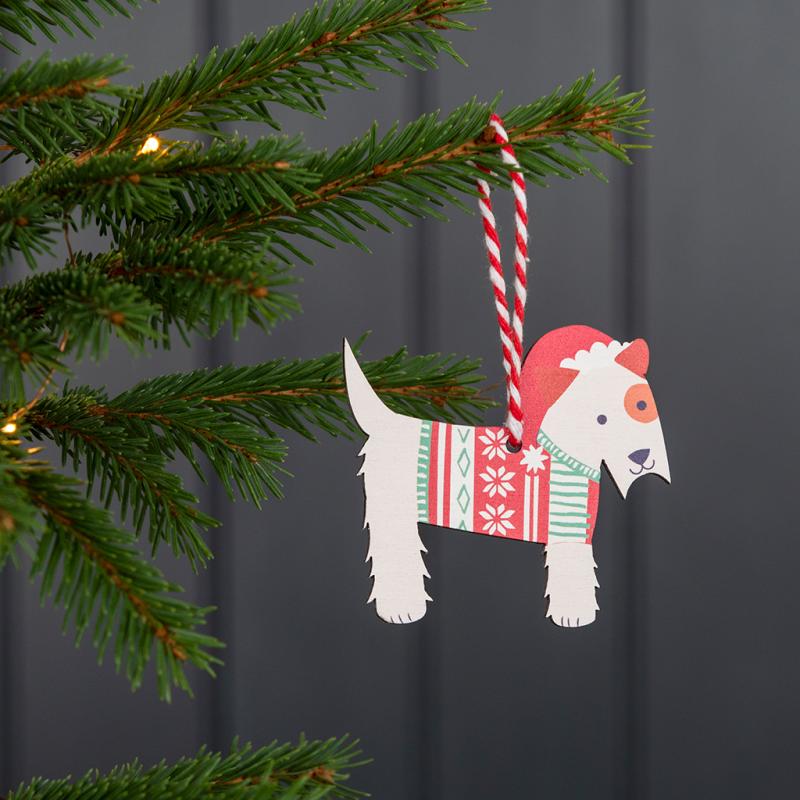 rex london Wooden hanging Christmas decoration - Scottie dog