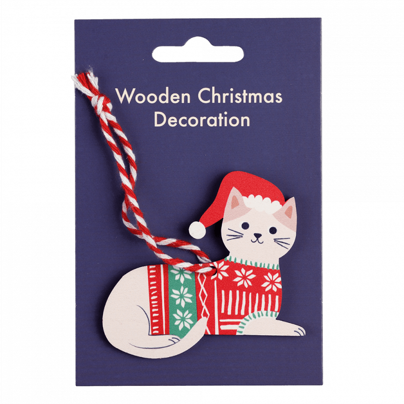 Rex London Wooden Hanging Christmas Decoration - White Cat