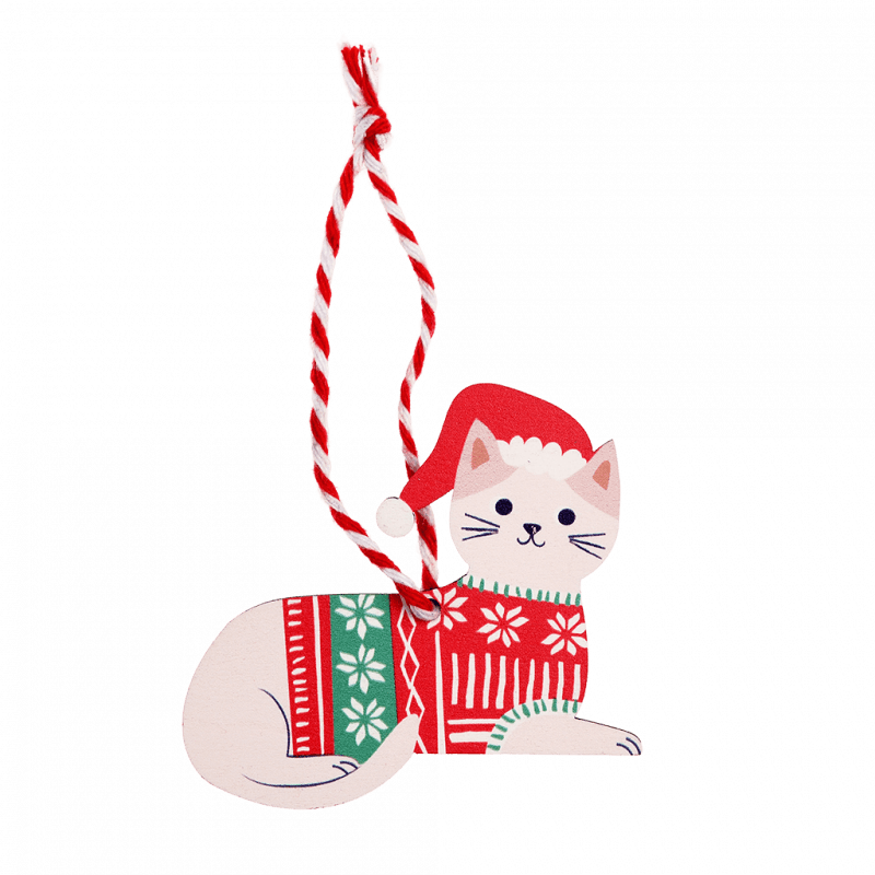 Rex London Wooden Hanging Christmas Decoration - White Cat