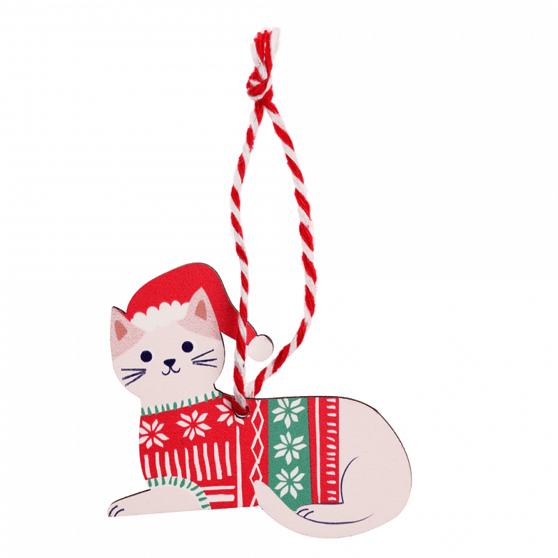 Rex London Wooden Hanging Christmas Decoration - White Cat
