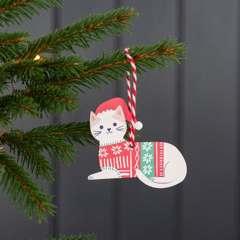 rex london Wooden hanging Christmas decoration - White cat