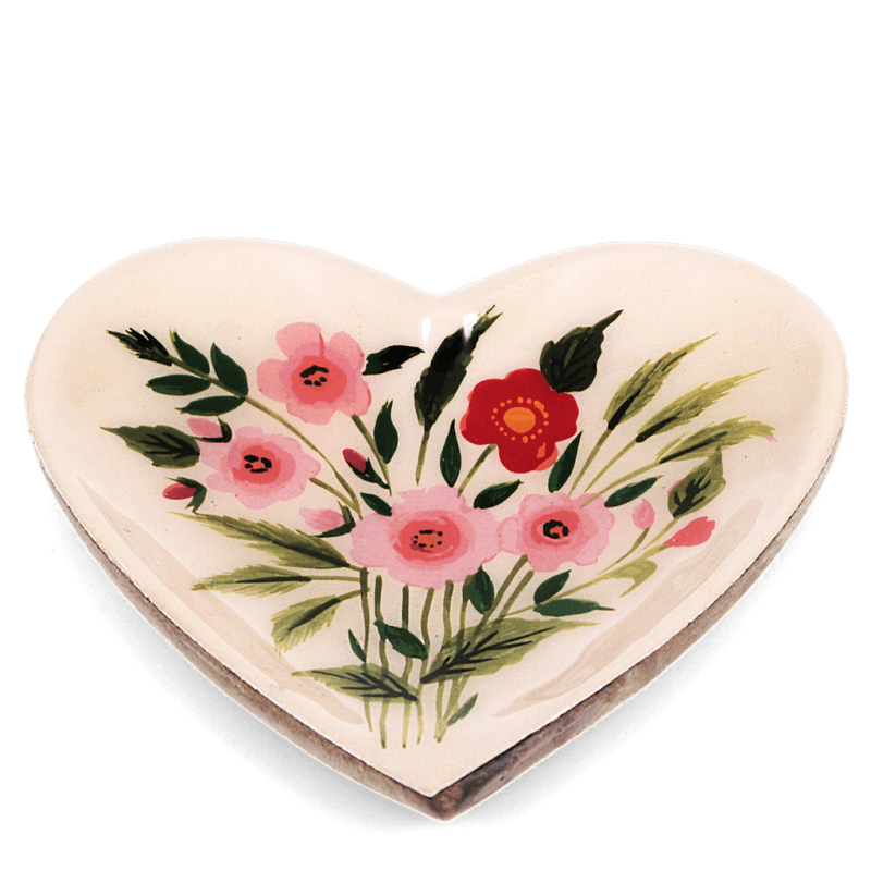 Rex London Wooden Heart-shaped Trinket Dish - Flowers