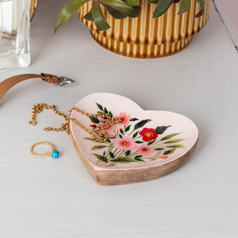 rex london Wooden heart-shaped trinket dish - Flowers