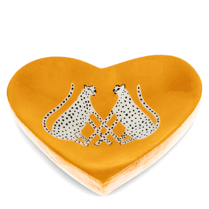 Rex London Wooden Heart-shaped Trinket Dish - Leopards