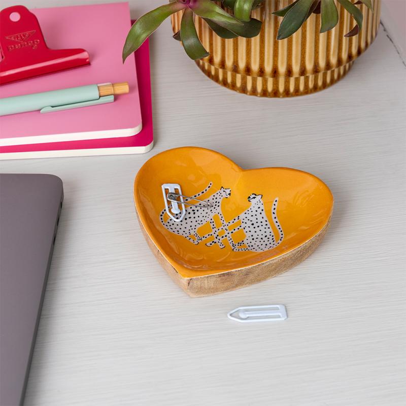 Rex London Wooden Heart-shaped Trinket Dish - Leopards