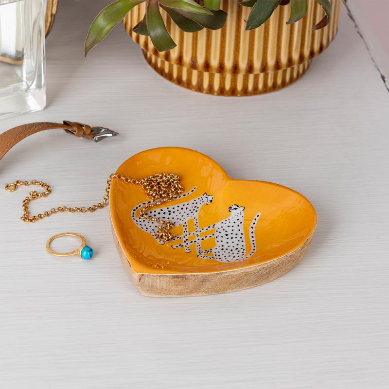 rex london Wooden heart-shaped trinket dish - Leopards