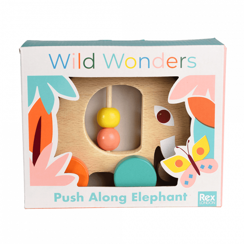 Rex London Wooden Push Along Toy- Wild Wonders Elephant