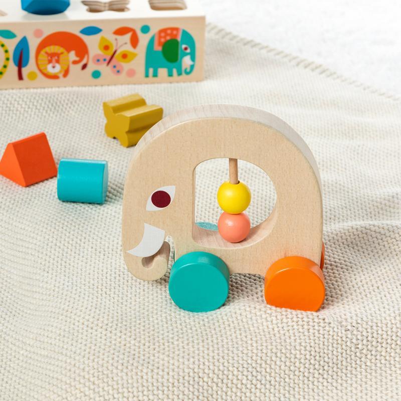 rex london Wooden push along toy- Wild Wonders elephant