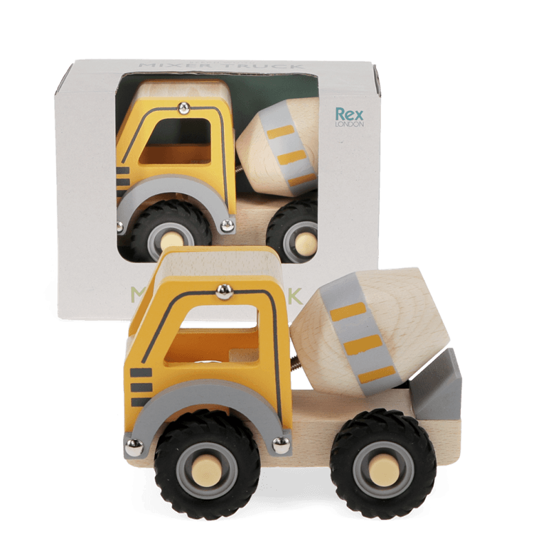 Rex London Wooden Push Along Vehicle Toy - Cement Mixer (yellow)