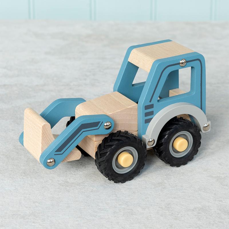 rex london Wooden push along vehicle toy - Digger truck (blue)