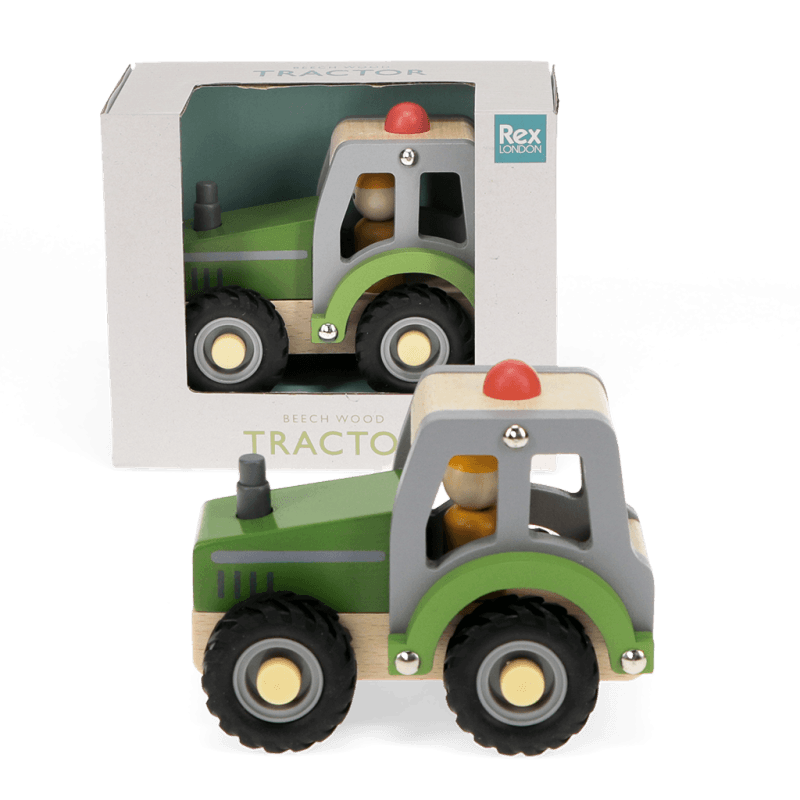 Rex London Wooden Push Along Vehicle Toy - Tractor (green)