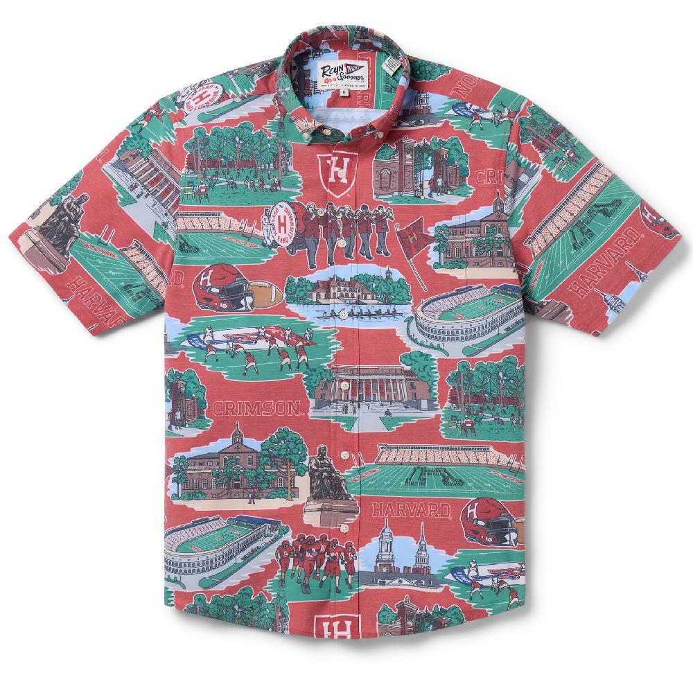 reyn spooner HARVARD UNIVERSITY SCENIC PERFORMANCE BUTTON FRONT